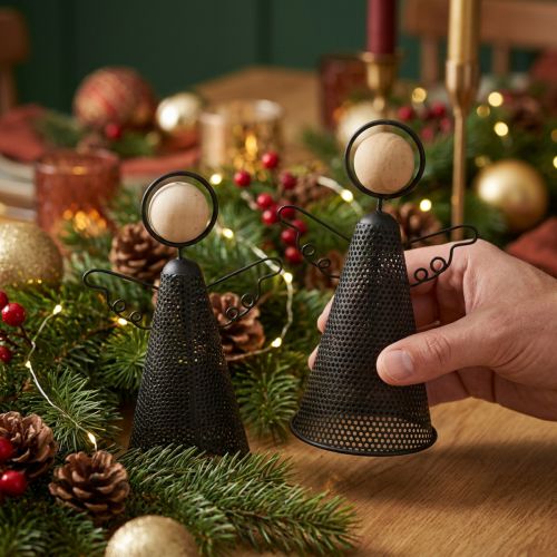 Figurine Ange Noël Métal Noir Naturel 15,5cm 2pcs | Floristik24.be