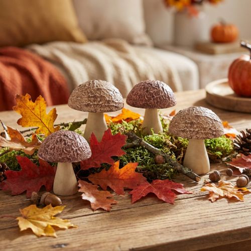 Article Champignons en bois champignons décoratifs décoration de table automne brun naturel 5×6cm 8 pcs