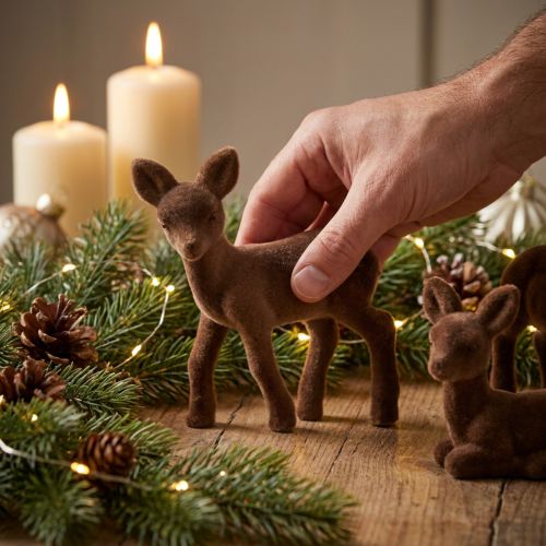 Figurine décorative cerf fauve floqué marron figurines de Noël 10,5cm 6 pcs | Floristik24.be