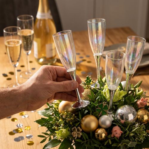 Bouchon de flûte à champagne décoratif pour le réveillon du Nouvel An, argenté, 7,5 cm, longueur 27 cm, 12 pièces | Floristik24.be
