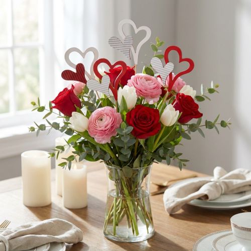 Bouchons coeur en bois rouge, blanc 38cm 12 pcs | Floristik24.be