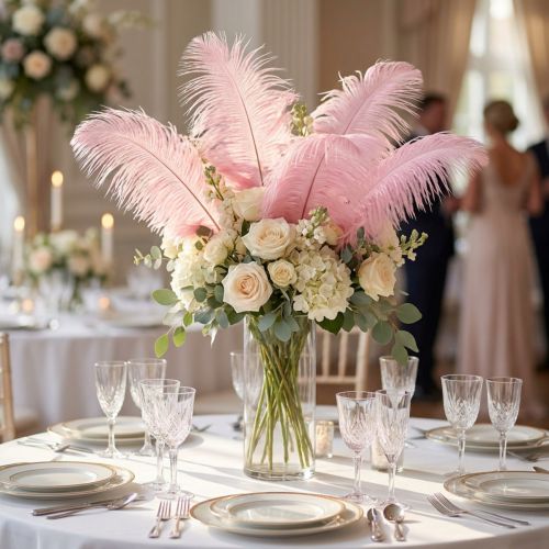 Article Plumes d'autruche Vraies Plumes Décoration Rose 20-25cm 12 pcs