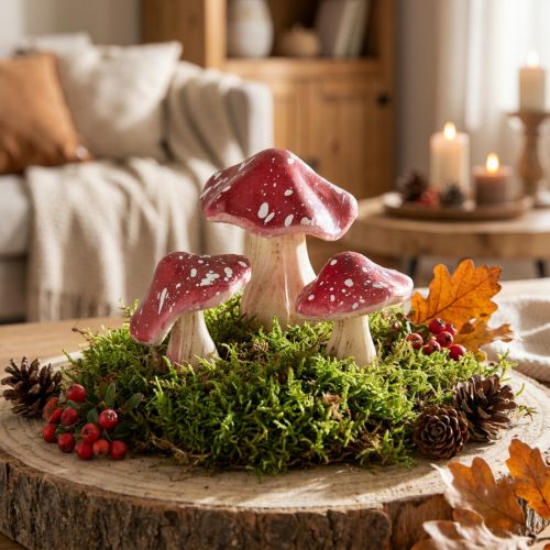 Article Champignons décoratifs amanites mouches artificielles rouges sur fil 5,5/8cm 12 pcs