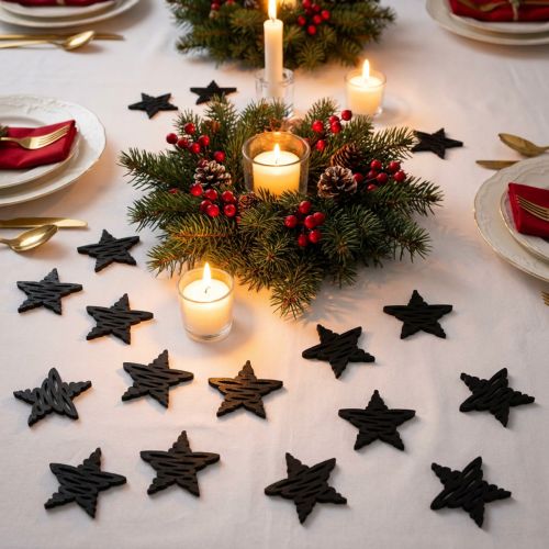 Décoration à disperser étoiles noires Noël bois Ø4cm 72 pcs | Floristik24.be