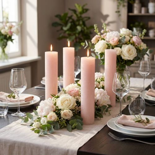 Bougies teintes dans la masse Rose clair 50×300mm 4pcs | Floristik24.be