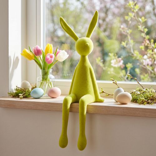 Lapin de Pâques assis sur une étagère, floqué, jaune-vert, 56 cm | Floristik24.be