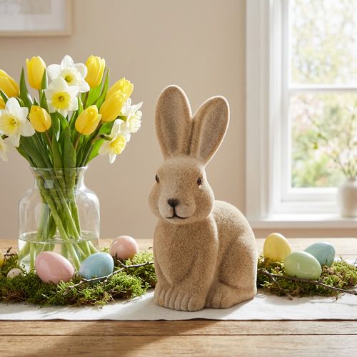 Lapin de Pâques décoratif assis marron – 2e choix – Floqué H 22 cm | Floristik24.be