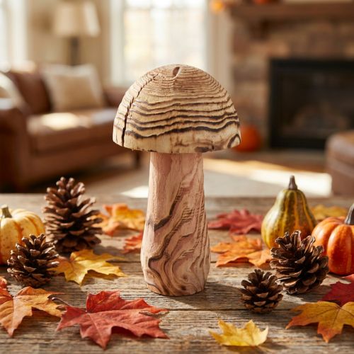 Champignon décoratif en bois de paulownia, à poser, Ø 15 cm, H 28 cm | Floristik24.be