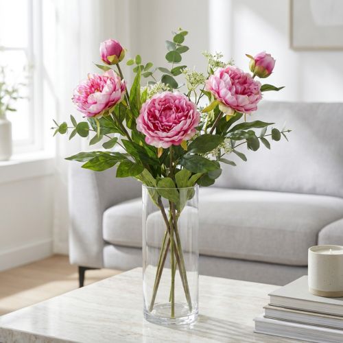 Pivoines Fleurs Artificielles à Longue Tige Rose 70cm 3pcs | Floristik24.be