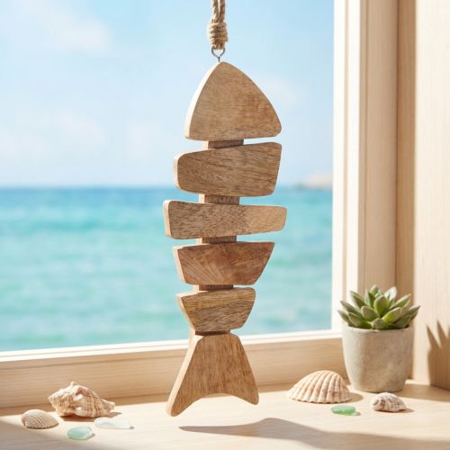 Poisson en bois à suspendre jute maritime naturel 27cmx2cmx10cm | Floristik24.be