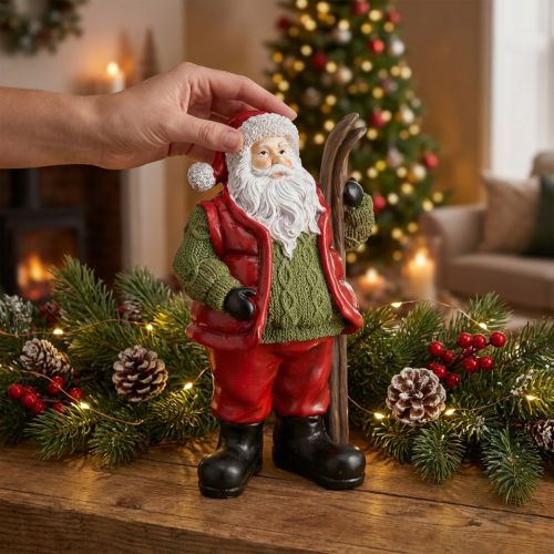 Figurine décorative du Père Noël avec ski peinte 14 × 10,5 × 24,5 cm | Floristik24.be
