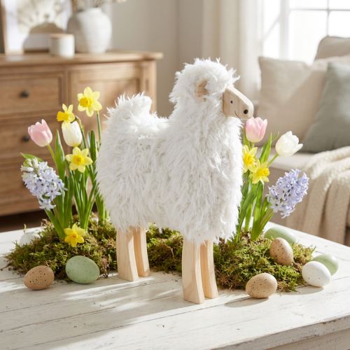 Décoration de Pâques en bois Mouton blanc 30×4,5×36,5cm | Floristik24.be