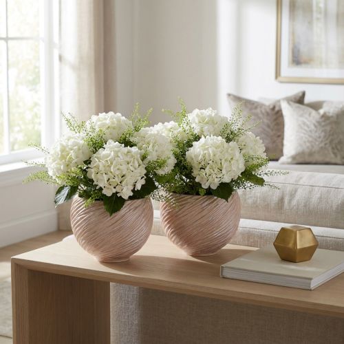 Pot de fleurs en céramique crème-rose – Jardinière décorative moderne avec motif rainuré Ø15cm 2pcs | Floristik24.be
