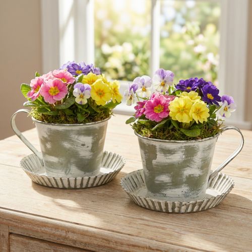 Coupe décorative en métal blanchi antique Ø9cm H8cm 2pcs | Floristik24.be