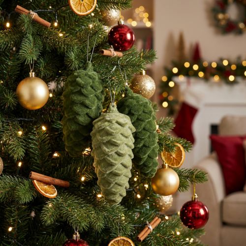 Pommes de pin décoratives vertes à suspendre 11,5 cm lot de 6 | Floristik24.be