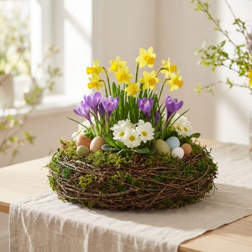 Coupe décorative ronde en branches et mousse avec film intérieur | Floristik24.be