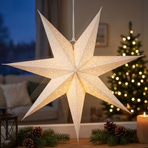 Étoiles décoratives en papier blanc 45 cm avec perforations pour éclairage | Floristik24.be