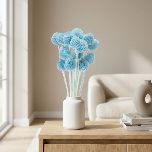 Article Décoration de vase en fleurs séchées Craspedia, style minimaliste, décoration estivale longue durée, 55 cm, lot de 20.