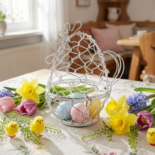 Panier en fil de fer en forme de poule pour les œufs de Pâques. Un ajout charmant à votre décoration de Pâques. 14 cm | Floristik24.be