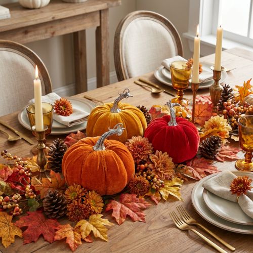 Article Citrouille en tissu pour décoration de table, décoration d'automne, 13 cm, lot de 3