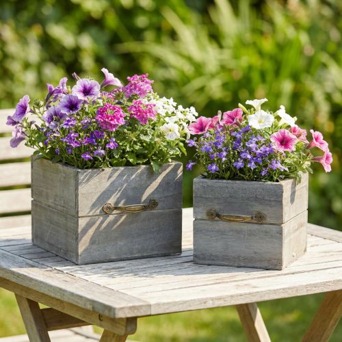 Jardinière bois tiroir gris délavé 15×15cm/12×12cm lot de 2 | Floristik24.be