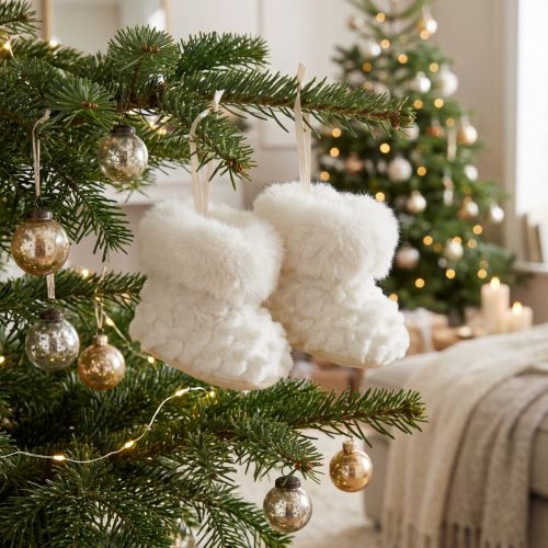 Décoration de Noël – Mini Bottes en Fausse Fourrure Blanc Crème 7 cm - Lot de 2 | Floristik24.be