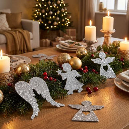 Décoration à disperser Décoration ange de Noël paillettes argentées H8cm 24 pcs | Floristik24.be