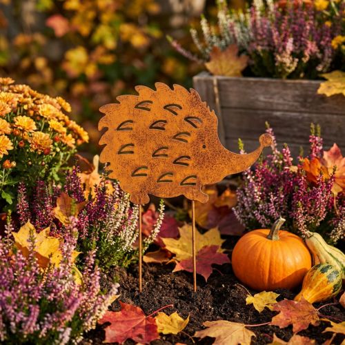 Piquet de jardin décoratif en forme de hérisson à patine rouillée, 20 cm | Floristik24.be