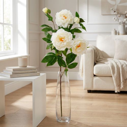 Pivoine artificielle en soie blanche crème 135 cm | Floristik24.be
