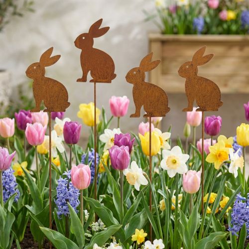 Piquet de jardin, lapin rouillé, décoration de jardin, décoration de Pâques, 11 cm x 15 cm, lot de 4 | Floristik24.be
