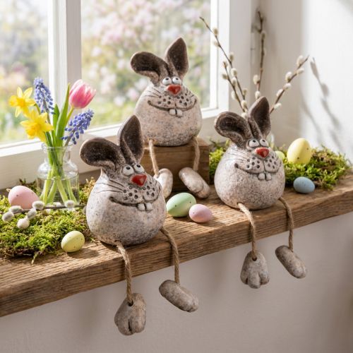 Lapin de Pâques céramique bord d'étagère 6,5×7×9,5cm 3pcs | Floristik24.be
