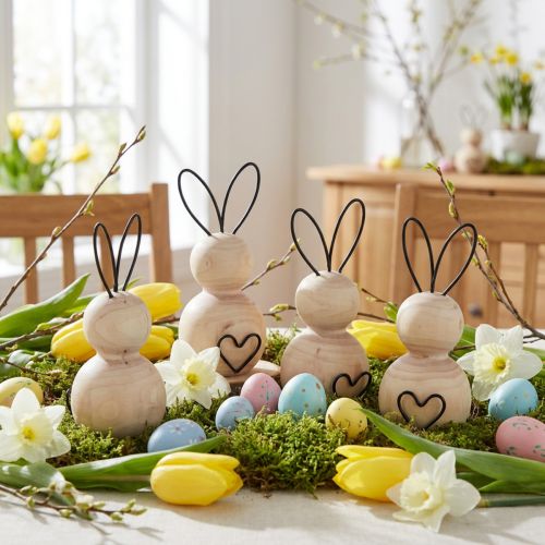 Lapins de Pâques en bois et métal noir naturel H10,5cm 6 pcs | Floristik24.be
