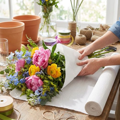 Papier crépon pour fleuriste, blanc, 50 x 250 cm, 5 pièces | Floristik24.be