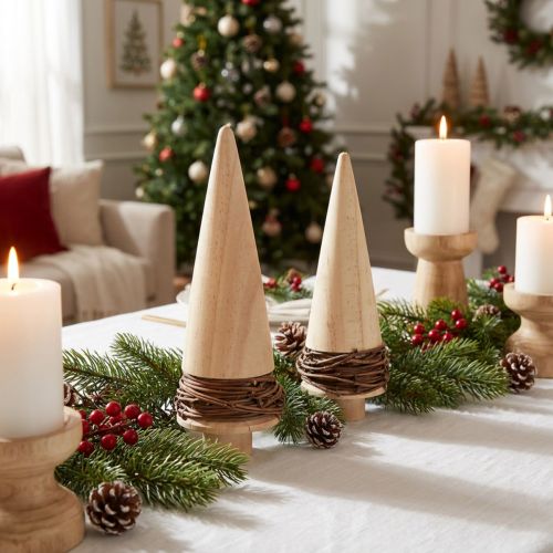 Décoration de table sapin de Noël en bois naturel Noël H18cm 2 pcs | Floristik24.be
