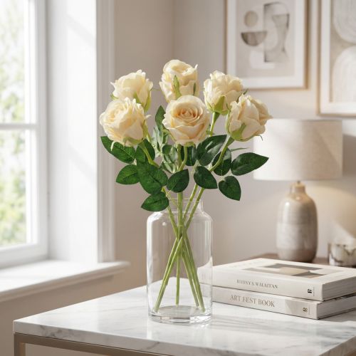 Rose artificielle en crème Ø6cm L50cm 6P | Floristik24.be