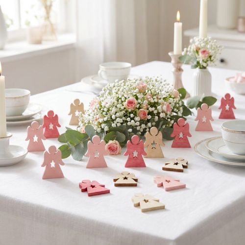 Ange en bois à disperser rose, rose, blanc 4cm 72 pcs | Floristik24.be