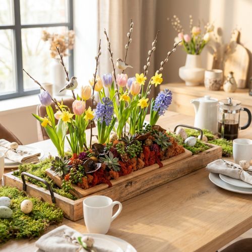 Plateau décoratif, plateau oblong en bois avec poignées en hêtre 50×19,5cm | Floristik24.be