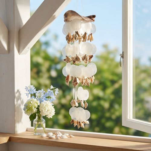 Carillon éolien Capiz décoration suspendue coquillages nacre Ø17cm 70cm | Floristik24.be