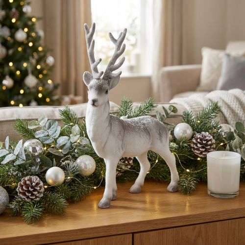 Déco cerf floqué/neigé 39cm | Floristik24.be