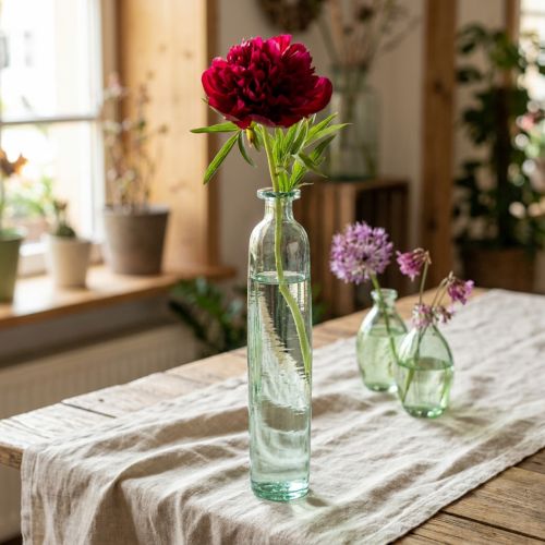 Vase décoratif en forme de bouteille, verre transparent/vert, style rétro, Ø 6,5 cm, H 30 cm | Floristik24.be