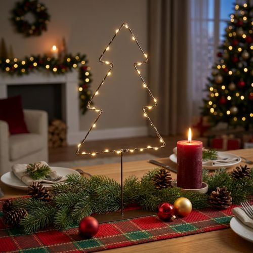 Sapin de Noël LED, fonctionne sur piles, décoration de table intérieure, 47 cm | Floristik24.be