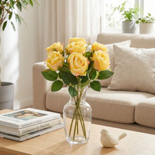 Bouquet de roses (6 pièces) de 44 cm, pour une décoration élégante du salon. | Floristik24.be