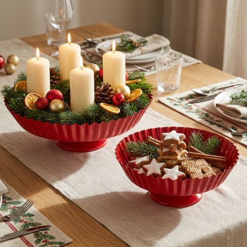 Assiette sur pied Plateau déco rétro Métal Rouge Ø24cm 2pcs | Floristik24.be
