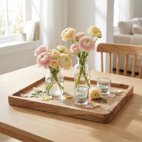 Plateau décoratif, bois d'acacia, rectangulaire, finition naturelle, 30×25cm | Floristik24.be