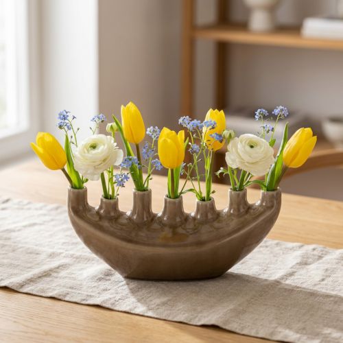 Vase décoratif en céramique en forme de bateau Marron 23×8,5cm H11cm | Floristik24.be