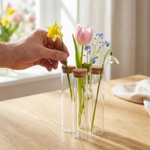 Vase décoratif tube à essai avec couvercle en liège Ø4cm H18cm 6 pcs | Floristik24.be