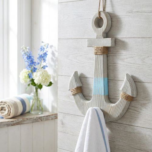 Ancre à suspendre, patère décoration maritime, décoration salle de bain en bois, look vintage H39cm | Floristik24.be