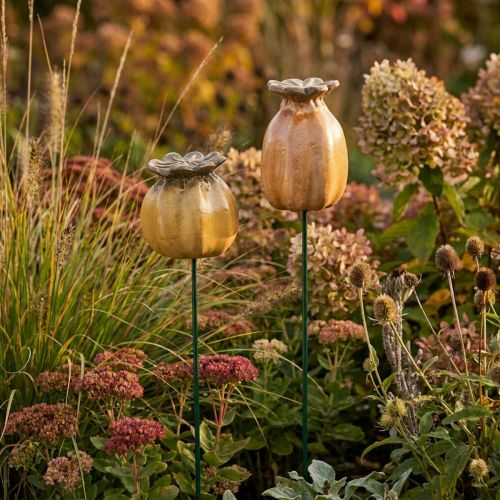 Article Tuteur de jardin en forme de capsule de pavot pour une décoration élégante de jardin, massif de fleurs ou balcon, 60 cm, lot de 2