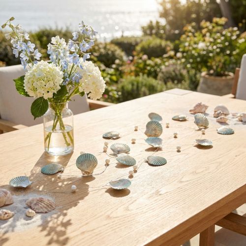 Guirlande de coquillages avec perles turquoise or argent L112cm 3pcs | Floristik24.be