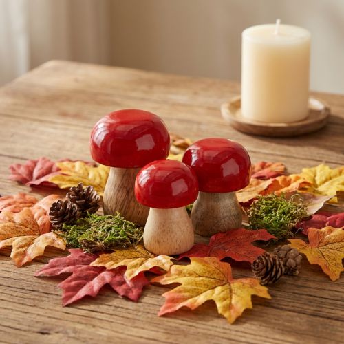 Champignons décoratifs en bois laqué rouge, champignons de Paris, H 5 cm Ø 4 cm, lot de 6 | Floristik24.be